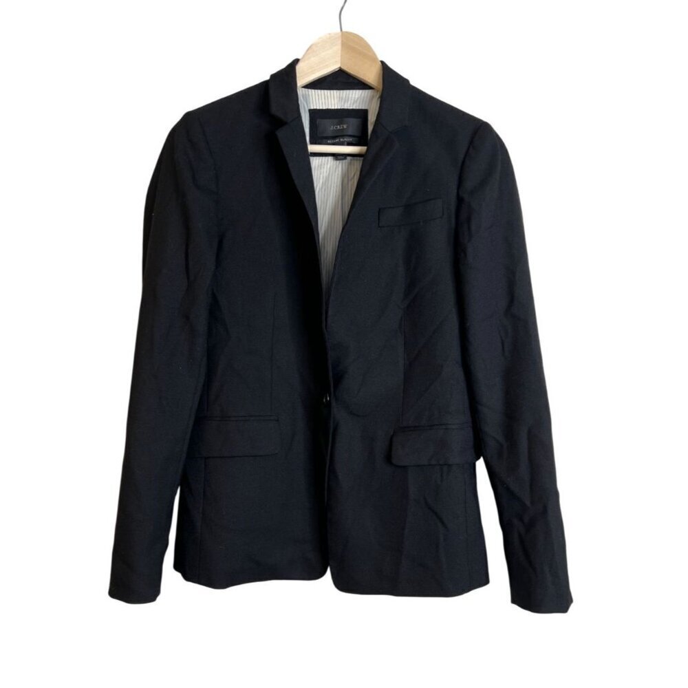 J Crew Regent Blazer Womens Size 2 Black Wool Blend Stretch Classic Preppy